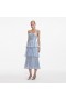 Women Blue Metallic Tiered Midi Dress | Self Portrait Dresses