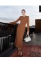 Women Brown Textured Knit Midi Dress | Self Portrait Dresses