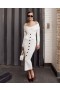 Women Cream Off Shoulder Knit Midi Dress | Self Portrait Knitwear