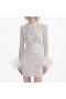 Women Cream Rhinestone Feather Mini Dress | Self Portrait Dresses