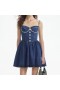 Women Diamante Denim Flared Mini Dress | Self Portrait Denim