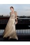 Women Gold Metallic V-Neck Maxi Dress | Self Portrait Dresses