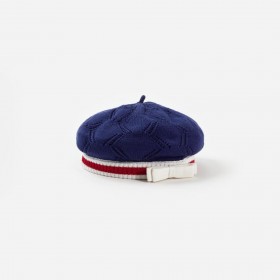 Kids Navy Textured Knit Beret | Self Portrait