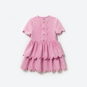 Kids Pink Denim Mini Dress With Scallop Hem | Self Portrait