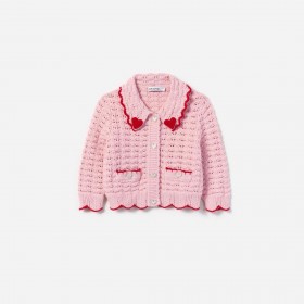 Kids Pink Textured Heart Detail Cardigan | Self Portrait