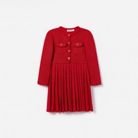 Kids Red Knit Pleated Dress | Self Portrait