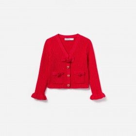 Kids Red Ribbed Knit Cardigan | Self Portrait