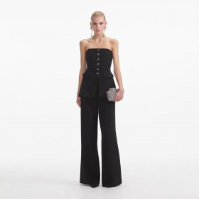 Women Black Bandeau Crepe Jumpsuit | Self Portrait Jumpsuits