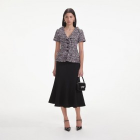 Women Black Boucle Fringed Midi Dress | Self Portrait Dresses