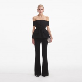 Women Black Crepe Off Shoulder Jumpsuit | Self Portrait Jumpsuits