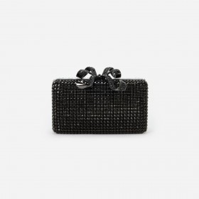 Women Black Crystal Box Clutch | Self Portrait Handbags
