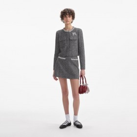 Women Black Herringbone Embellished Jacket | Self Portrait Co-Ords