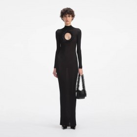 Women Black Knit Cut Out Maxi Dress Black | Self Portrait Dresses