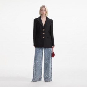 Women Black Taffeta Blazer | Self Portrait Outerwear