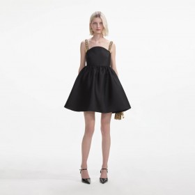 Women Black Taffeta Embellished Mini Dress | Self Portrait Dresses