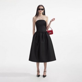 Women Black Taffeta Midi Dress | Self Portrait Dresses