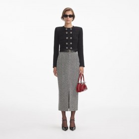 Women Black Textured Knit Jacket | Self Portrait Co-Ords