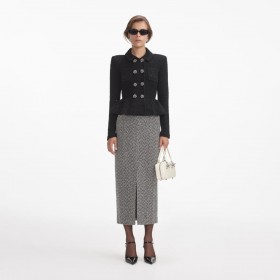 Women Black Textured Knit Peplum Jacket | Self Portrait Tops