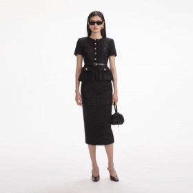 Women Black Tinsel Boucle Tailored Midi Dress | Self Portrait Dresses