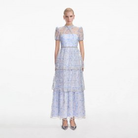 Women Blue Beaded Sequin Lace Maxi Dress | Self Portrait Dresses