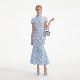 Women Blue Flower Lace Midi Dress Blue | Self Portrait Dresses