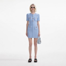 Women Blue Jewel Button Knit Mini Dress | Self Portrait Dresses
