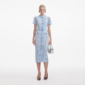 Women Blue Lace Button Midi Dress | Self Portrait Dresses