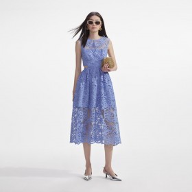 Women Blue Lace Cut Out Midi Dress | Self Portrait Dresses
