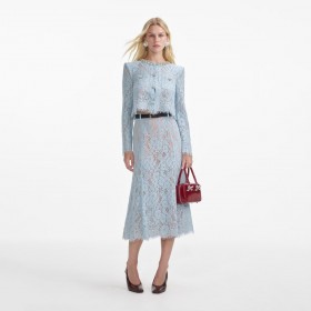 Women Blue Lace Flared Midi Skirt | Self Portrait Bottoms