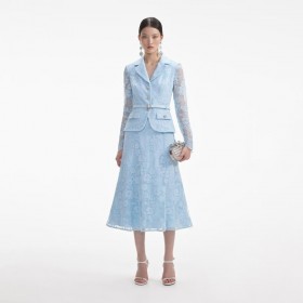 Women Blue Lace Tailored Midi Dress | Self Portrait Dresses