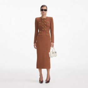 Women Brown Textured Knit Midi Dress | Self Portrait Dresses