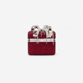 Women Burgundy Crystal Vanity Case | Self Portrait Handbags