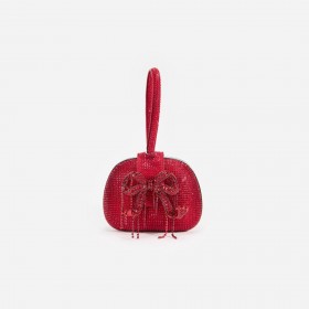 Women Burgundy Rhinestone Top Handle Clutch Bag | Self Portrait Handbags