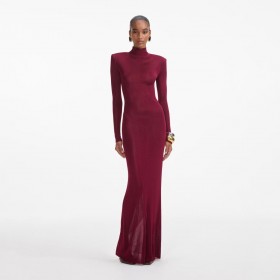 Women Burgundy Viscose Knit Maxi Dress | Self Portrait Dresses