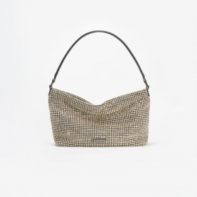 Women Champagne Diamante Medium Hobo Bag Gold | Self Portrait Handbags