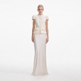 Women Cream Boucle Bow Detail Maxi Dress | Self Portrait Dresses