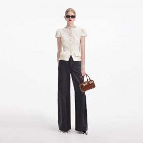 Women Cream Boucle Bow Detail Top | Self Portrait Tops