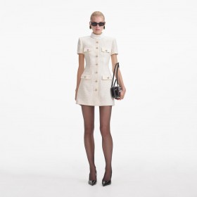 Women Cream Boucle Collared Mini Dress | Self Portrait Dresses