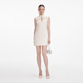 Women Cream Boucle Flower Motif Mini Dress | Self Portrait Dresses