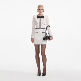 Women Cream Bow Jacquard Mini Skirt | Self Portrait Knitwear