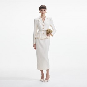 Women Cream Linen Tailored Midi Dress | Self Portrait Dresses