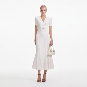 Women Cream Pointelle Knit Midi Dress Cream | Self Portrait Dresses