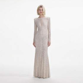 Women Cream Rhinestone Keyhole Maxi Dress | Self Portrait Dresses