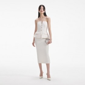 Women Cream Tinsel Boucle Bandeau Midi Dress | Self Portrait Dresses