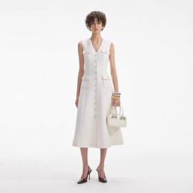 Women Cream Tinsel Boucle Buttoned Midi Dress | Self Portrait Dresses