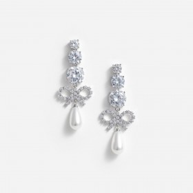 Women Crystal Bow Pearl Earrings | Self Portrait Jewellery
