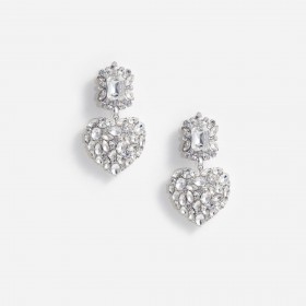 Women Crystal Heart Tiered Earrings | Self Portrait Jewellery