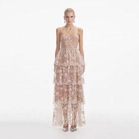 Women Flower Sequin Tier Maxi Dress | Self Portrait Dresses