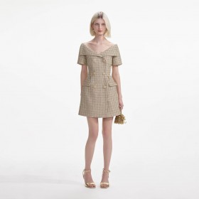 Women Gold Boucle Open Neck Mini Dress | Self Portrait Dresses