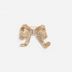 Women Gold Crystal Bow Brooch | Self Portrait Jewellery